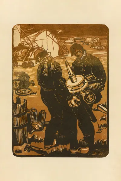 Механики, несущие ротационный двигатель by Морис Бюссе, 1920 — digital art print download
