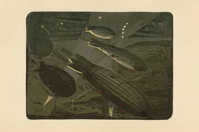 Флот дирижаблей, атакующих Англию, 1916 by Морис Бюссе, 1920 — digital art print download