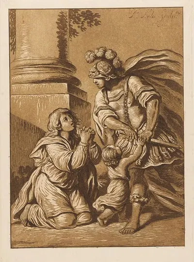 Угрожающий солдат с умоляющей женой и ребенком by Пьер Лелю, 1781 — digital art print download