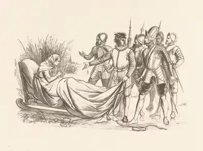 Ламберт Мелиш. Убегает с матерью на санях по льду к Хорну, 1574 by Виллемус Петрюс ван Гелдорп — digital art print download