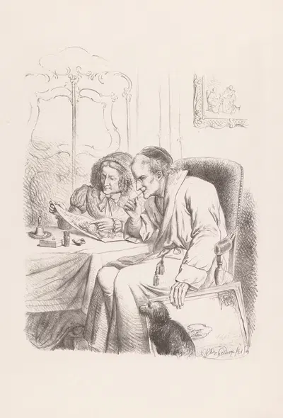Старик и старуха смотрят на рисунок by Виллемус Петрюс ван Гелдорп, 1871 — digital art print download