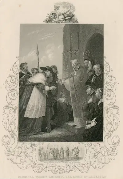 Cardinal Wolsey entering the Abbey of Leicester in Shakespeare's King Henry VIII, act IV, scene 2 by Albert Henry Payne —…