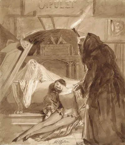 Ромео и Джульетта, V, 3, визит монаха к могиле Капулетти by Альфред Эдвард Шалон — digital art print download