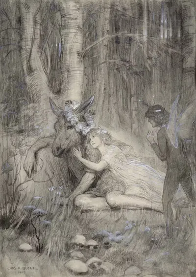 Сон в летнюю ночь, III, 2, в Адельфи, Пак; 'Моя госпожа влюблена в монстра' by Шарль Бюхель, 1905 — digital art print…
