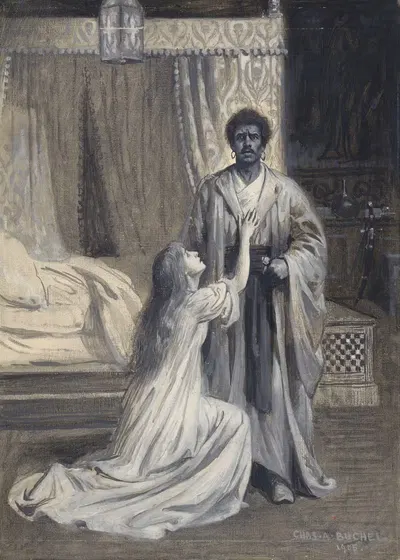 Отелло, V, 2, в театре Шафтсбери, Тита Бранд (Дездемона), Хьюберт Картер (Отелло) by Шарль Бюхель, 1905 — digital art print…