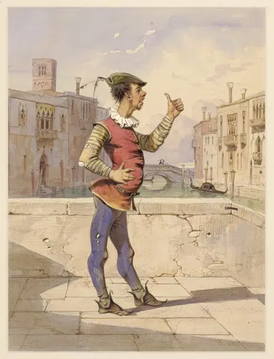 Венецианский купец, акт 2, сцена 2, Лаунсело́т Гоббо, шут by Чарльз Хит Уилсон, 1847 — digital art print download