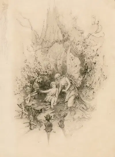 Иллюстрация из 'Сна в летнюю ночь' by Фанни Рейлтон, 1901 — digital art print download