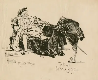 Генрих VIII [в роли] мистер В. Х. Вернон, принц [в роли] мисс Вера Берингер by Фредерик Генри Таунсенд, 1890 — digital art…