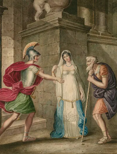 Troilus and Cressida [IV, 2] Pandarus, Cressida and Troilus by J. Coghlan, 1800-1830 — digital art print download
