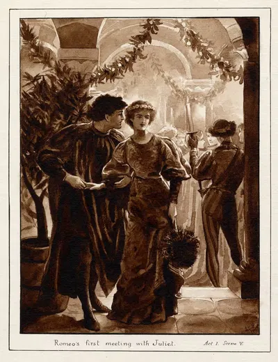 Первая встреча Ромео с Джульеттой Акт I, сцена V by Дж. Е. Поузи, 1891 — digital art print download