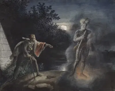 Гамлет, I, 5, Призрак и Гамлет by Иоганн Генрих Рамберг, 1829 — digital art print download