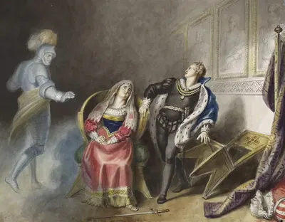 Гамлет, III, 4, Призрак, Королева и Гамлет by Иоганн Генрих Рамберг, 1829 — digital art print download