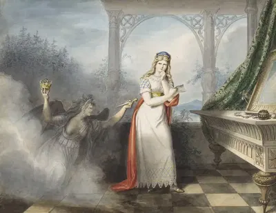 Макбет, I, 5, Леди Макбет с письмом by Иоганн Генрих Рамберг, 1829 — digital art print download