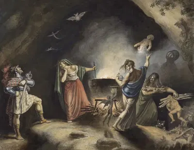 Макбет, IV, 1, Макбет в пещере ведьм by Иоганн Генрих Рамберг, 1829 — digital art print download