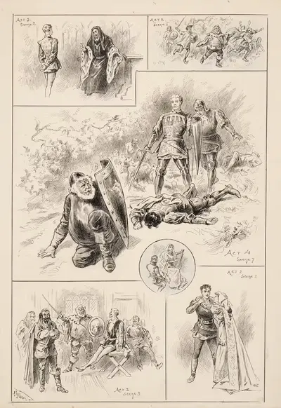 Король Генрих IV, ч. 1, театр Хаймаркет, 16 мая 1896 года, мистер Три как Фальстаф, мистер Уоллер как Хотспур by Джон…