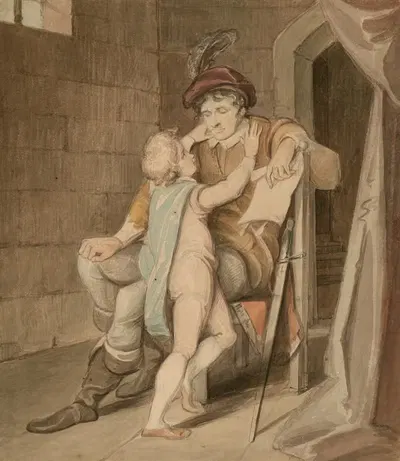 Arthur pleading with Hubert for his life – King John, act IV, sc. 1 by John Massey Wright — digital art print download