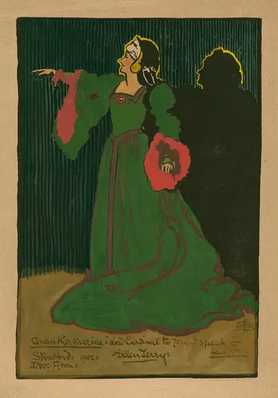 Король Генрих VIII, королева Екатерина; 'Лорду кардиналу я говорю,' Эллен Терри в роли королевы by Памела Колман Смит, 1902…