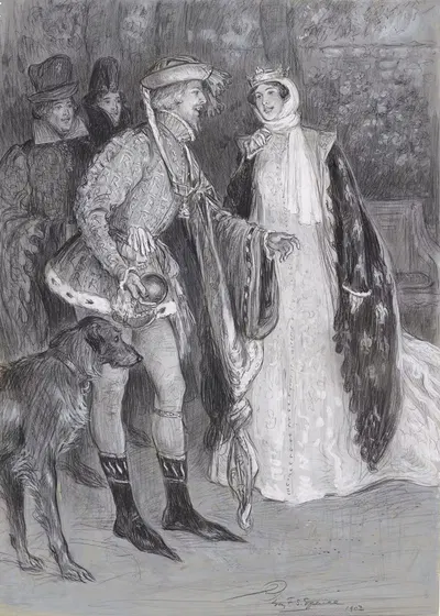King Richard II, Mr. Tree as Richard and Lily Brayton as the queen, the opening scene at his Majesty's Theatre by Percy…