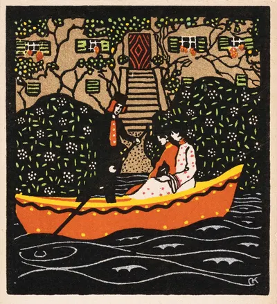 Nr. 255: Paar bei Bootsfahrt by Carl Krenek, 1909 — digital art print download