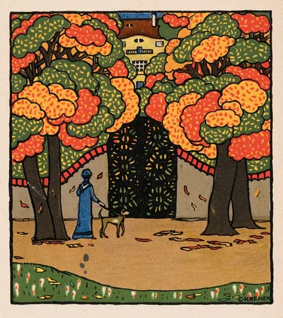№ 761: Женщина с собакой у садовых ворот by Карл Кренек, 1912 — digital art print download