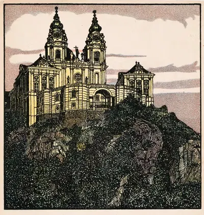 № 442: Монастырь Мельк на Дунае by Густав Кальхаммер, 1911 — digital art print download