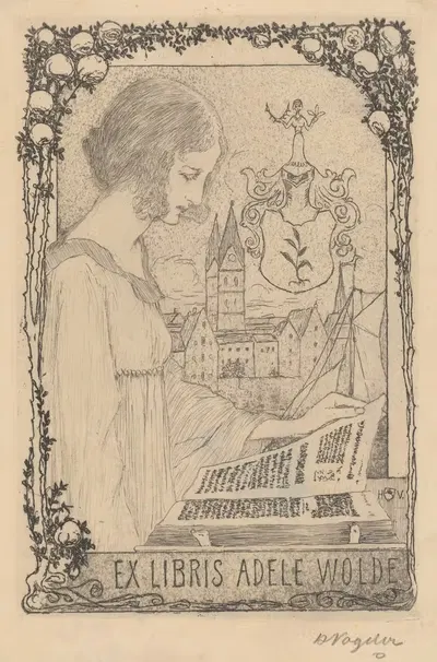 Экслибрис Адели Вольде II by Генрих Фогелер, 1898 — digital art print download