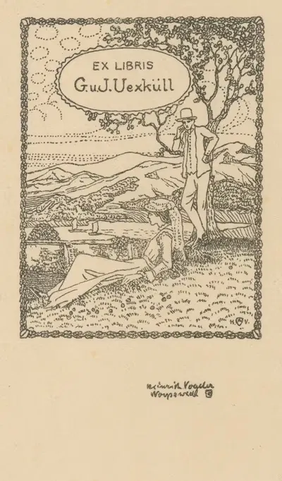 Экслибрис Г. и Й. Уэкскюль by Генрих Фогелер, 1905 — digital art print download