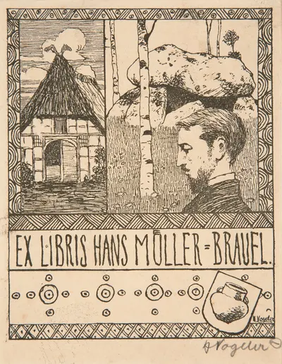 Ex Libris Hans Müller-Brauel by Heinrich Vogeler, 1897 — digital art print download