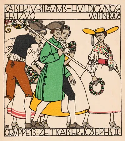№ 173: Парад в честь юбилея императора, Вена, 1908, группа 13: Время императора Иосифа II by Йозеф фон Дивеки, 1908 —…