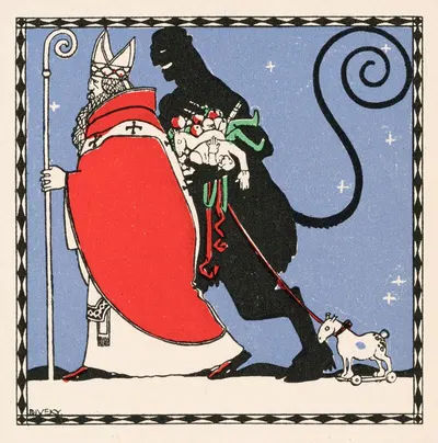№ 238: Николо и Крампус карта by Йозеф фон Дивеки, 1909 — digital art print download