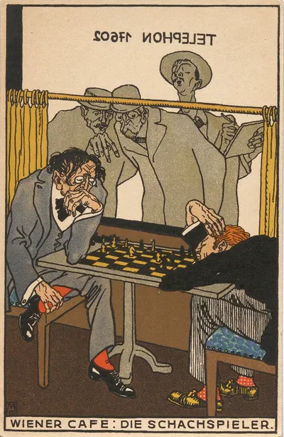 № 531: Венское кафе: Шахматисты. by Мориц Юнг, 1911 — digital art print download