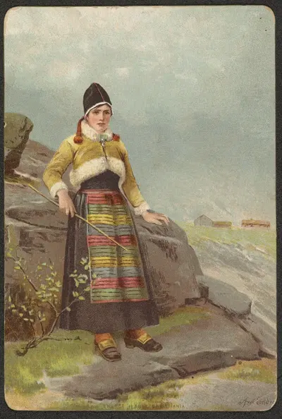 Женщина в народном костюме, держащая палку by Аксель Хьялмар Эндэр — digital art print download