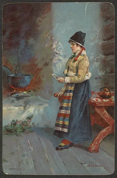 Женщина, смотрящая на портрет by Аксель Хьялмар Эндэр — digital art print download