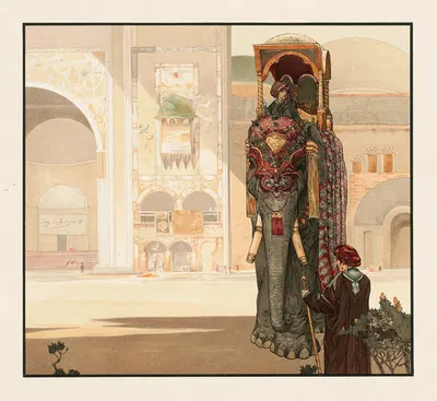 Elephant with trappings by Charles Maurice Detmold, 1903 — digital art print download