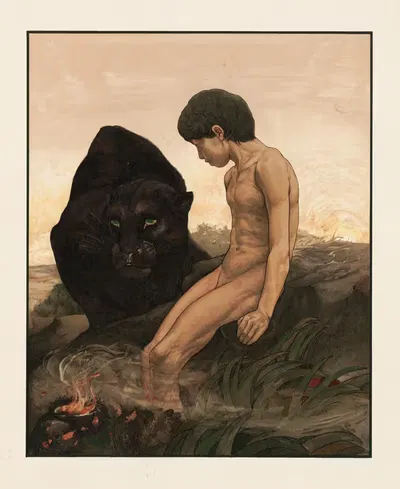 Маугли и Багира by Чарльз Морис Детмольд, 1903 — digital art print download