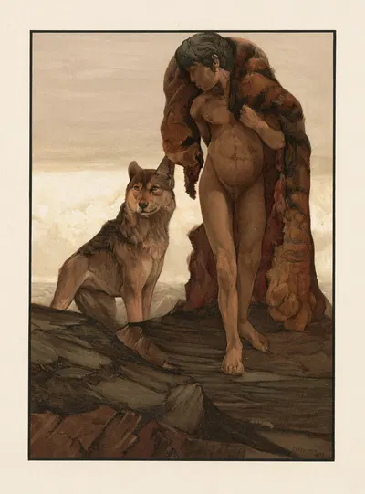 Маугли и Одинокий Волк by Чарльз Морис Детмольд, 1903 — digital art print download