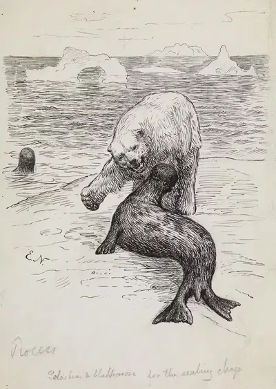 Полярный медведь нападает на тюленя by Эйвинд Нильсен, 1882 — digital art print download