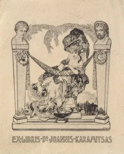 Экслибрис доктора Иоанна Карамитсаса by Франц фон Байрос, 1907 — digital art print download