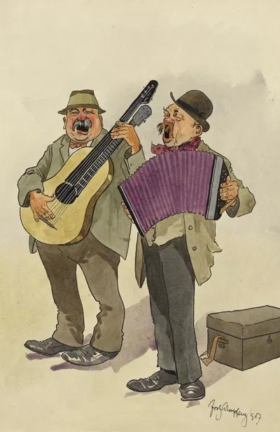 Уличные музыканты by Фриц Шёнпфлуг, 1907 — digital art print download