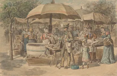 Рынок рыбных прилавков by Густав Зафарек, 1880 — digital art print download