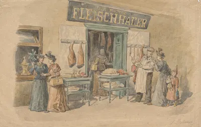 Перед мясной лавкой by Густав Зафарек, 1880 — digital art print download