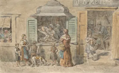 Перед мясной лавкой by Густав Зафарек, 1880 — digital art print download