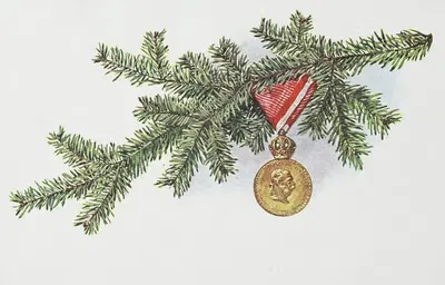 Рождественская открытка – Елочные ветви с медалью Франца Иосифа I., 1915 by М. Мунк, 1915 — digital art print download