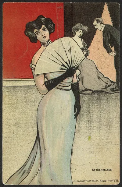 Woman holding fan by Ole Christoffer Thorkelsen — digital art print download