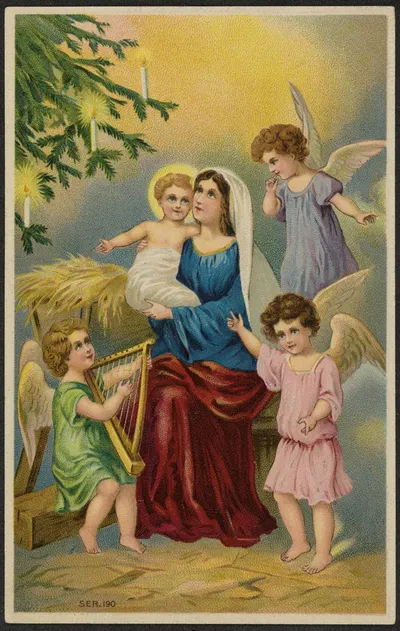 Christmas card, Mary, baby Jesus, angels. by Selmar Bayer — digital art print download
