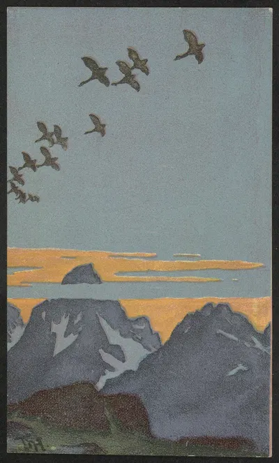 Motif with birds and mountains by Торольф Хольмбё — digital art print download