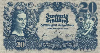 Банкнота, 20 шиллингов by Вильгельм Дахауэр, 1945 — digital art print download