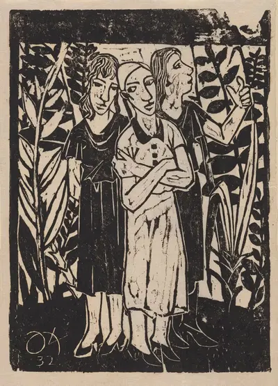 Три женщины в саду by Иоахим Карш, 1932 — digital art print download