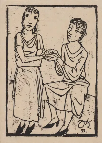 Две женщины, держащиеся за руки by Иоахим Карш, 1932 — digital art print download