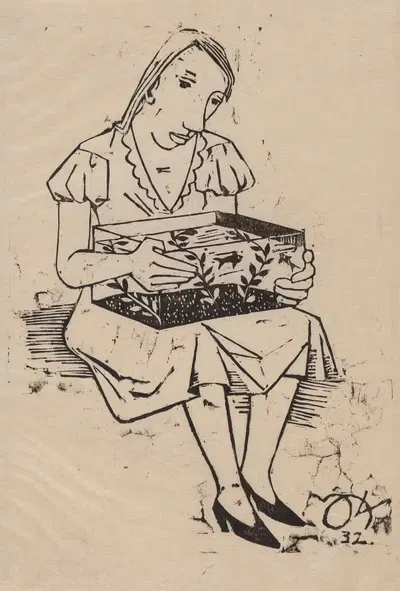 Женщина, держащая аквариум на коленях by Иоахим Карш, 1932 — digital art print download